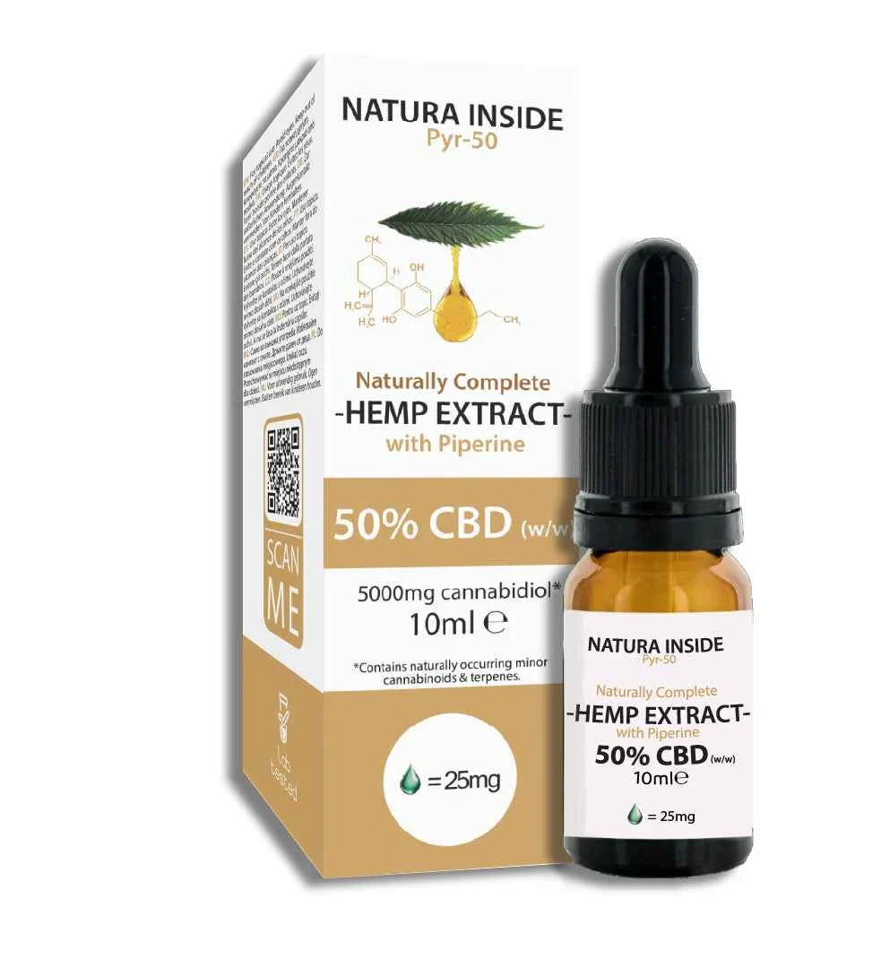 Natura Inside Full Spectrum Cannabis Oil – 50% CBD with Piperine, Pyr Series, 10ml