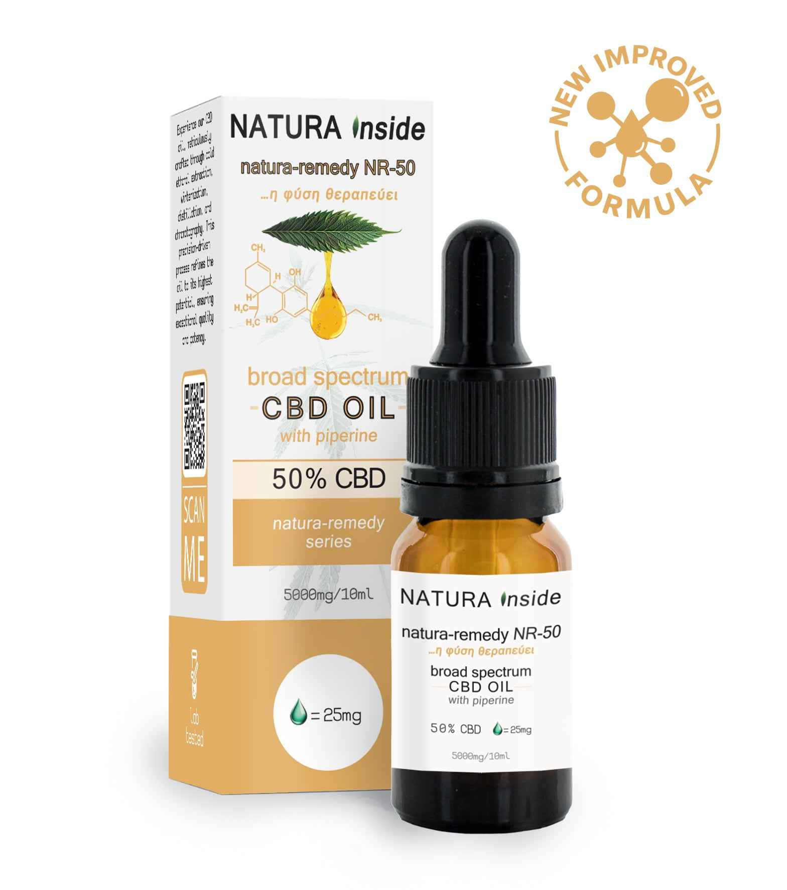 Natura Inside Full Spectrum Cannabis Oil – 50% CBD with Piperine, Pyr Series, 10ml